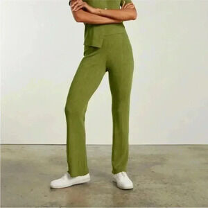 everlane the rib knit pant green pull on elastic waist stretch lettuce hem
